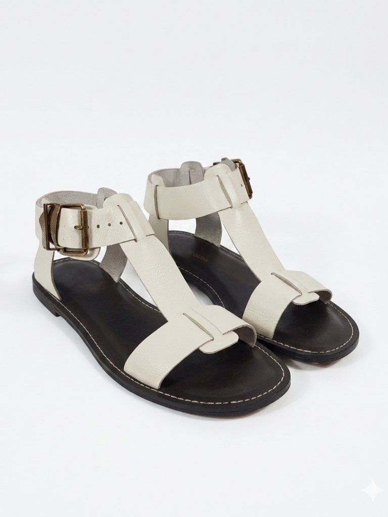 Nwot Steve Madden Brazinn Leather Gladiator Flat Sandal Strappy Ivory 6.5